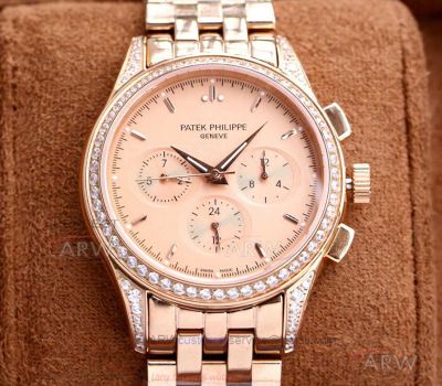 AAA Replica Patek Philippe Calatrava Chronograph 42 MM Rose Gold Diamond Case Automatic Watch